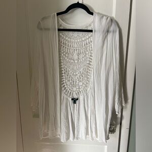 Torrid White gauze crochet back kimono